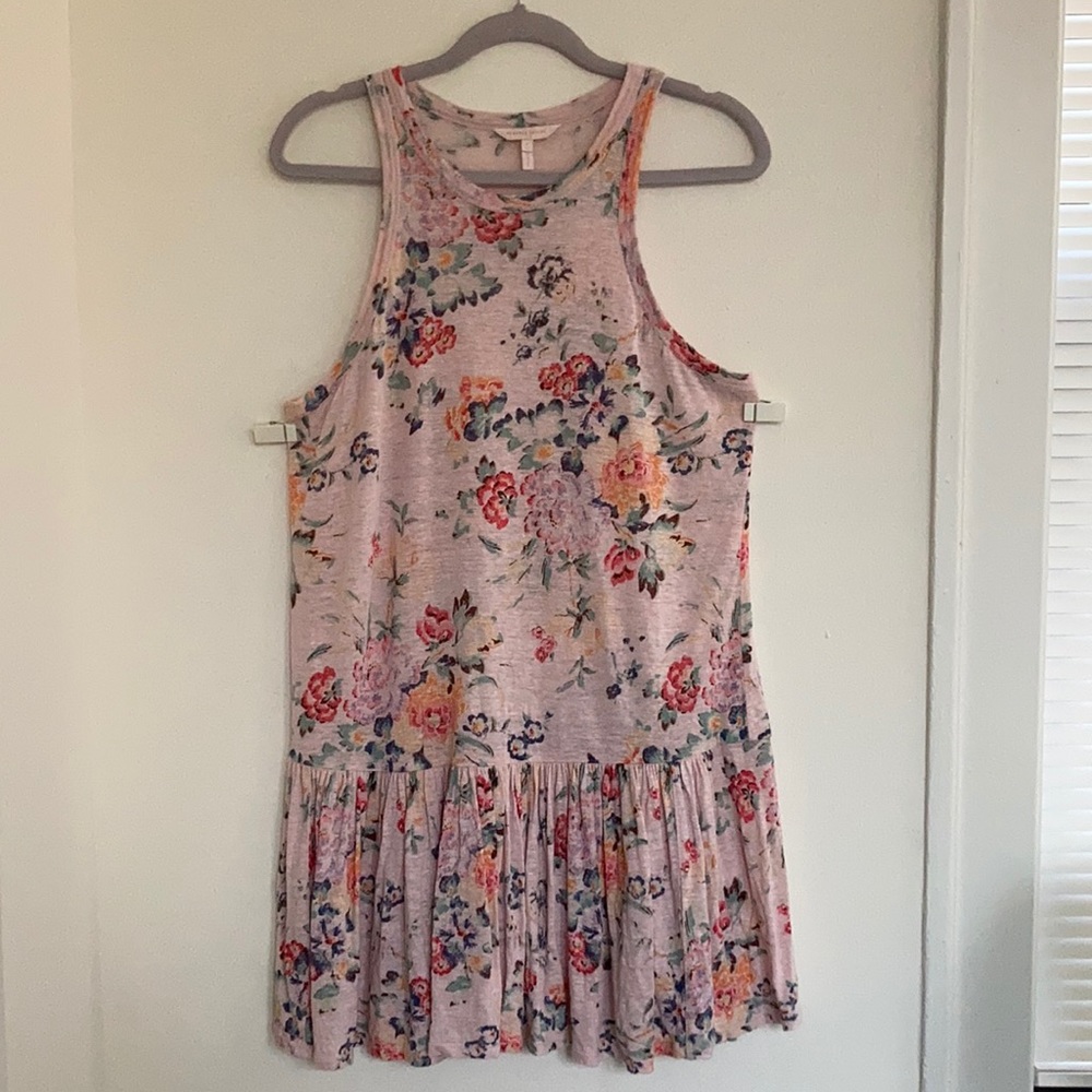 Rebecca Taylor 100% Linen Marlena Floral Flowy Ruffled Drop Waist Summer Dress
